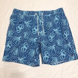 Johnnie-O Big Blue Swim Trunks Barrels Blue Octopus Print Mens XL- NEW